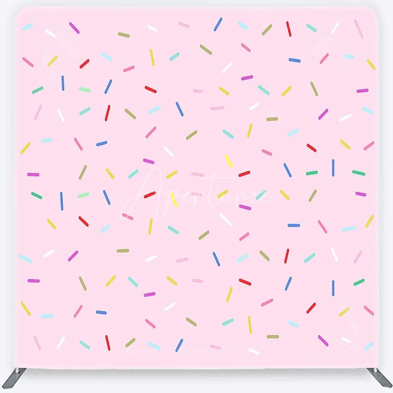 Aperturee - Aperturee Colorful Sprinkles Tension Fabric Backdrop Pink Sweet One Birthday and Cake Smash Party Decoration
