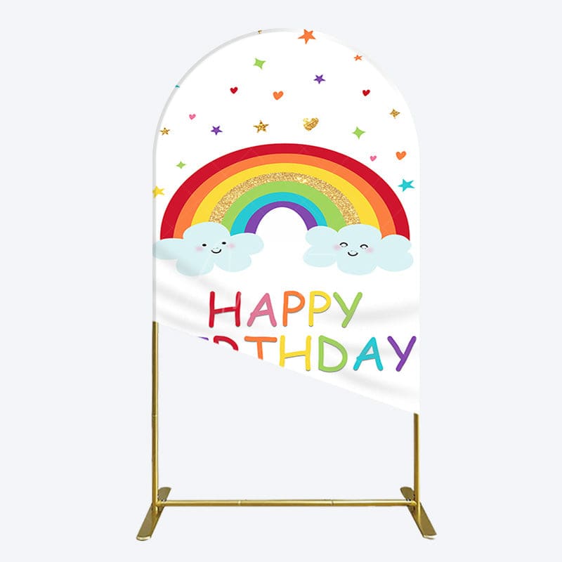 Aperturee - Aperturee Colorful Stars Rainbow Cloud Birthday Arch Backdrop