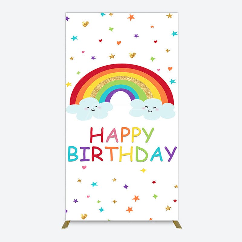 Aperturee - Aperturee Colorful Stars Rainbow Cloud Birthday Rectangle Backdrop
