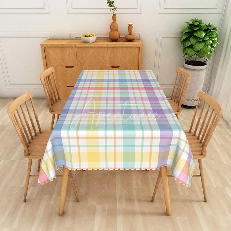 Aperturee - Aperturee Colorful Stripe and Checkered Rectangle Tablecloth for Fun and Vibrant Birthday Party Decorations