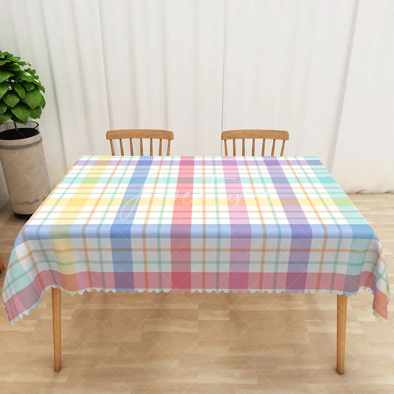 Aperturee - Aperturee Colorful Stripe and Checkered Rectangle Tablecloth for Fun and Vibrant Birthday Party Decorations