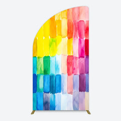 Aperturee - Aperturee Colorful Watercolor Print Birthday Half Moon Arch Backdrop