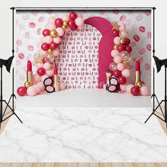 Aperturee - Aperturee Combo Set Backdrop Pink Makeup Theme with Lipsticks and Balloons for Girls Birthday Party Decoration