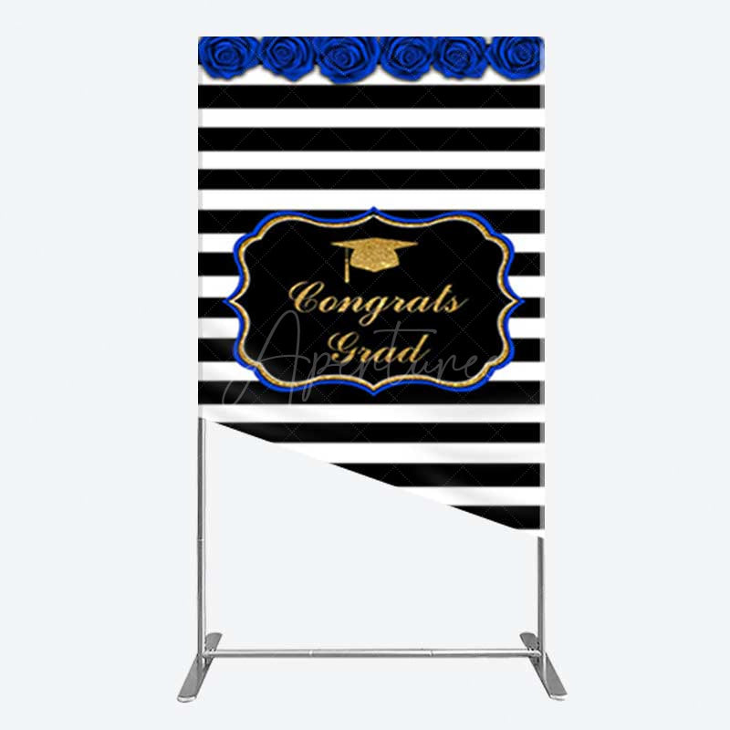 Aperturee Aperturee Congrats Grad Royal Blue Flower Rectangle Backdrop