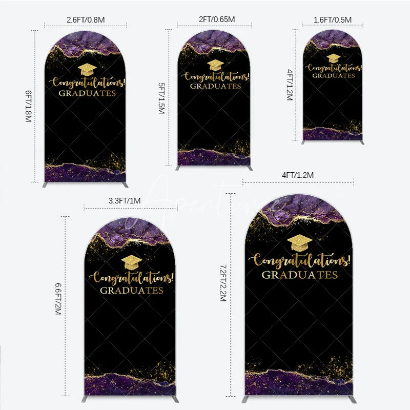 Aperturee - Aperturee Congratulations Graduates Arch Backdrop in Black and Gold Purple Agate with Glitter Elegant Grad Party Photo Booth