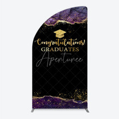 Aperturee - Aperturee Congratulations Graduates Half Moon Arch Backdrop in Black and Gold Purple Agate with Glitter Elegant Grad Party