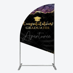 Aperturee - Aperturee Congratulations Graduates Half Moon Arch Backdrop in Black and Gold Purple Agate with Glitter Elegant Grad Party