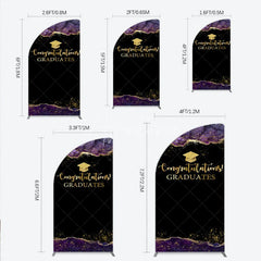 Aperturee - Aperturee Congratulations Graduates Half Moon Arch Backdrop in Black and Gold Purple Agate with Glitter Elegant Grad Party