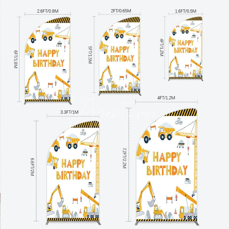 Aperturee - Aperturee Construction Half Moon Arch Backdrop Happy Birthday Vehicles Truck Crane Party Supplies Decor