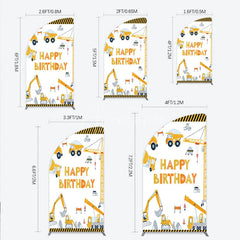 Aperturee - Aperturee Construction Half Moon Arch Backdrop Happy Birthday Vehicles Truck Crane Party Supplies Decor