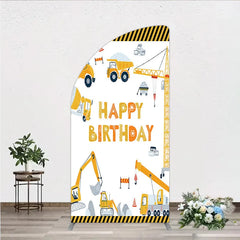 Aperturee - Aperturee Construction Half Moon Arch Backdrop Happy Birthday Vehicles Truck Crane Party Supplies Decor