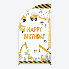 Aperturee - Aperturee Construction Half Moon Arch Backdrop Happy Birthday Vehicles Truck Crane Party Supplies Decor