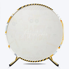 Aperturee - Aperturee Construction Vehicles Happy Birthday Round Backdrop Excavator Crane and Truck Boy Birthday Background