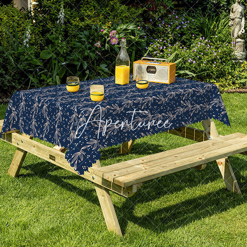 Aperturee - Aperturee Contemporary White Grey Line Art Plant Tablecloth