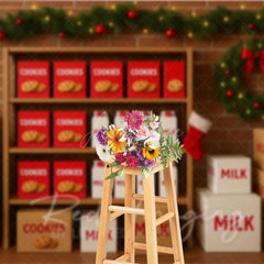 Aperturee - Aperturee Cookies for Santa Photography Backdrop Christmas Milk Stand with Garland Holiday Mini Session Background