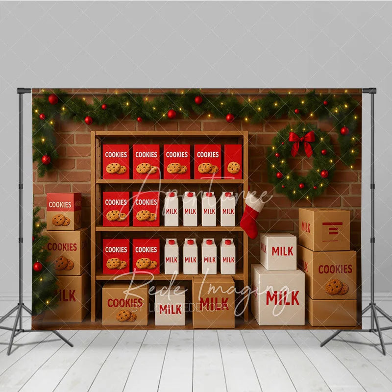 Aperturee - Aperturee Cookies for Santa Photography Backdrop Christmas Milk Stand with Garland Holiday Mini Session Background