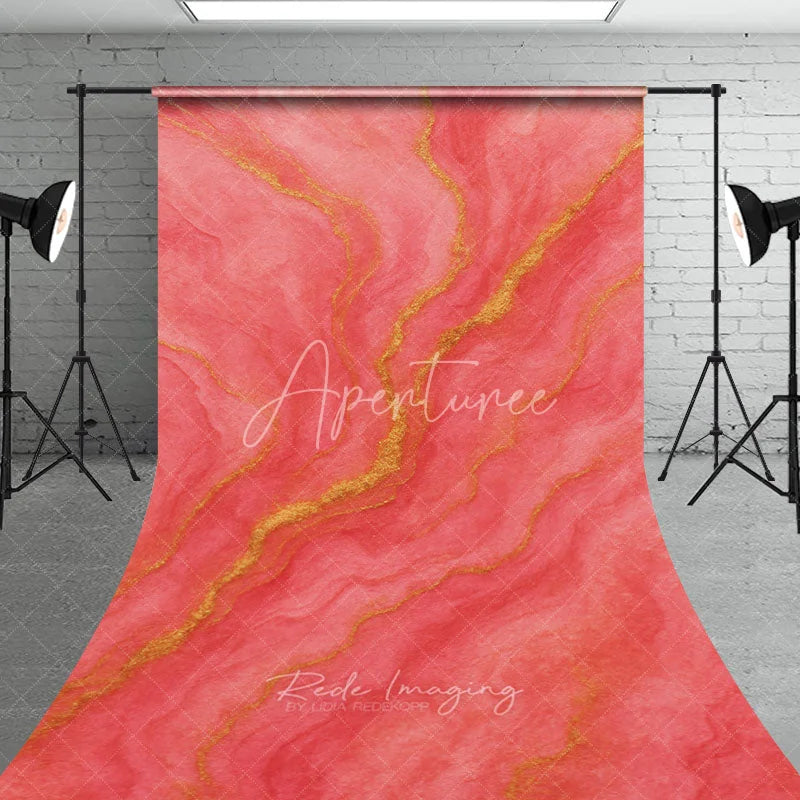 Aperturee - Aperturee Coral Pink and Gold Abstract Textured Sweep Backdrop Elegant Fluid Art Design for Studio Photography