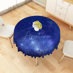 Aperturee - Aperturee Cosmic Nebula Galaxy Round Tablecloth Bright Blue Starry Space Theme for Kids Birthday and Events
