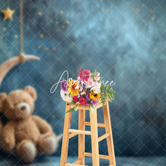 Aperturee - Aperturee Cosy Teddy Bear Grey Moon Starry Nights Backdrop