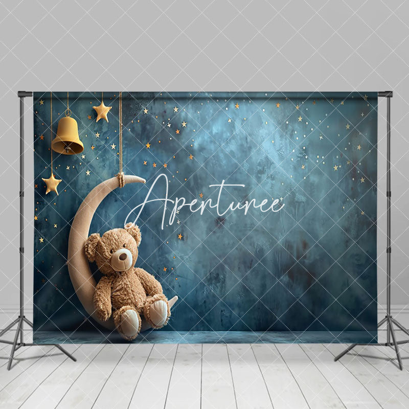 Aperturee - Aperturee Cosy Teddy Bear Grey Moon Starry Nights Backdrop