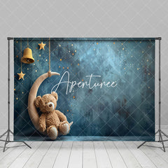 Aperturee - Aperturee Cosy Teddy Bear Grey Moon Starry Nights Backdrop