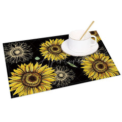 Aperturee - Aperturee Country Style Black Sunflower Set of 4 Placemats for Modern Farmhouse and Rustic Kitchen Decor