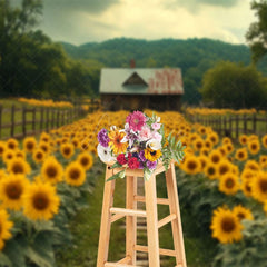 Aperturee - Aperturee Countryside Sunflower Field Summer Photo Backdrop