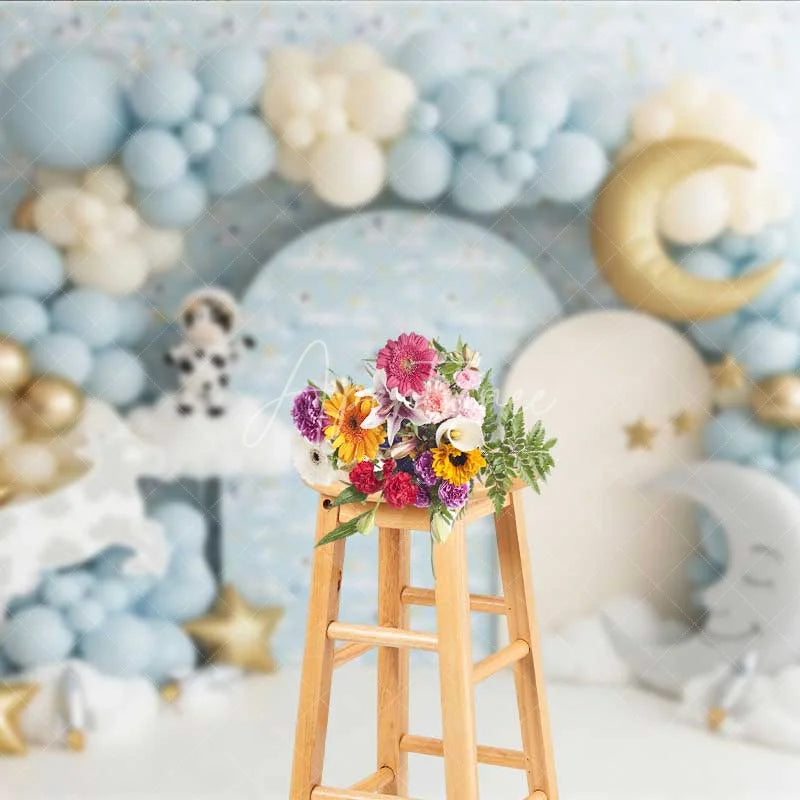 Aperturee - Aperturee Cow Jumped Over The Moon Photography Backdrop Space Rocket Party Banner