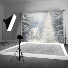 Aperturee - Aperturee Cozy Christmas Cottage Photography Backdrop Painterly Winter Snow Scene Holiday Mini Session Background