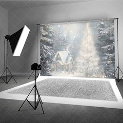 Aperturee - Aperturee Cozy Christmas Cottage Photography Backdrop Painterly Winter Snow Scene Holiday Mini Session Background