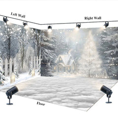 Aperturee - Aperturee Cozy Christmas Cottage Room Set Backdrop Painterly Winter Snow Scene Holiday Mini Session Photo Studio