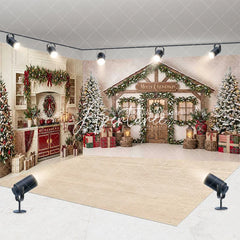 Aperturee - Aperturee Cozy Christmas Kitchen and Wooden House Room Set Backdrop Festive Holiday Photo Studio Decor