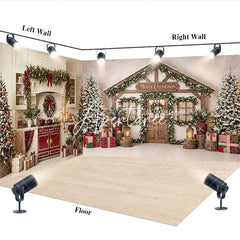 Aperturee - Aperturee Cozy Christmas Kitchen and Wooden House Room Set Backdrop Festive Holiday Photo Studio Decor