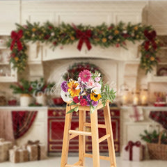 Aperturee - Aperturee Cozy Christmas Kitchen Holiday Backdrop with Festive Garland and Decorated Trees Elegant Seasonal Celebration Decor