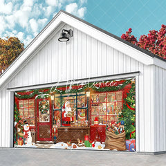 Aperturee - Aperturee Cozy Christmas Toy Shop with Santa Snowman and Gifts Garage Door Banner Festive Winter Holiday Decor