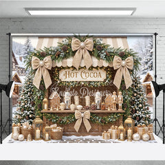 Aperturee - Aperturee Cozy Hot Cocoa Stand Christmas Holiday Backdrop with Snowy Trees Elegant Garlands and Gingerbread Decor