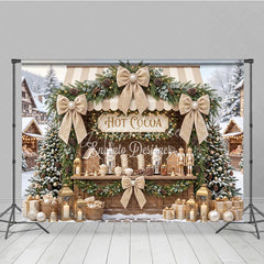Aperturee - Aperturee Cozy Hot Cocoa Stand Christmas Holiday Backdrop with Snowy Trees Elegant Garlands and Gingerbread Decor