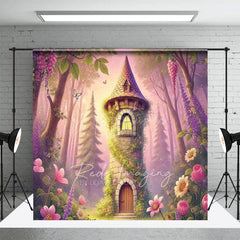 Aperturee - Aperturee Cozy Tower Pink Floral Trees Photography Backdrop
