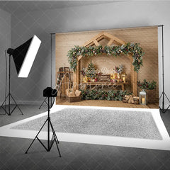 Aperturee - Aperturee Cozy Winter Wonderland Snow Covered Pine Trees Holiday Backdrop Festive Fairy Lights Photography Background