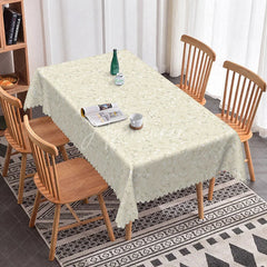 Aperturee - Aperturee Cream Beige Floral Rectangle Tablecloth Simple White Branch Pattern for Farmhouse Kitchen Dining Decor