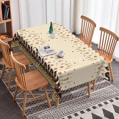 Aperturee - Aperturee Cream Ethnic Boho Border Rectangle Tablecloth Red Orange Tribal Pattern Traditional Dining Table Cover Decoration