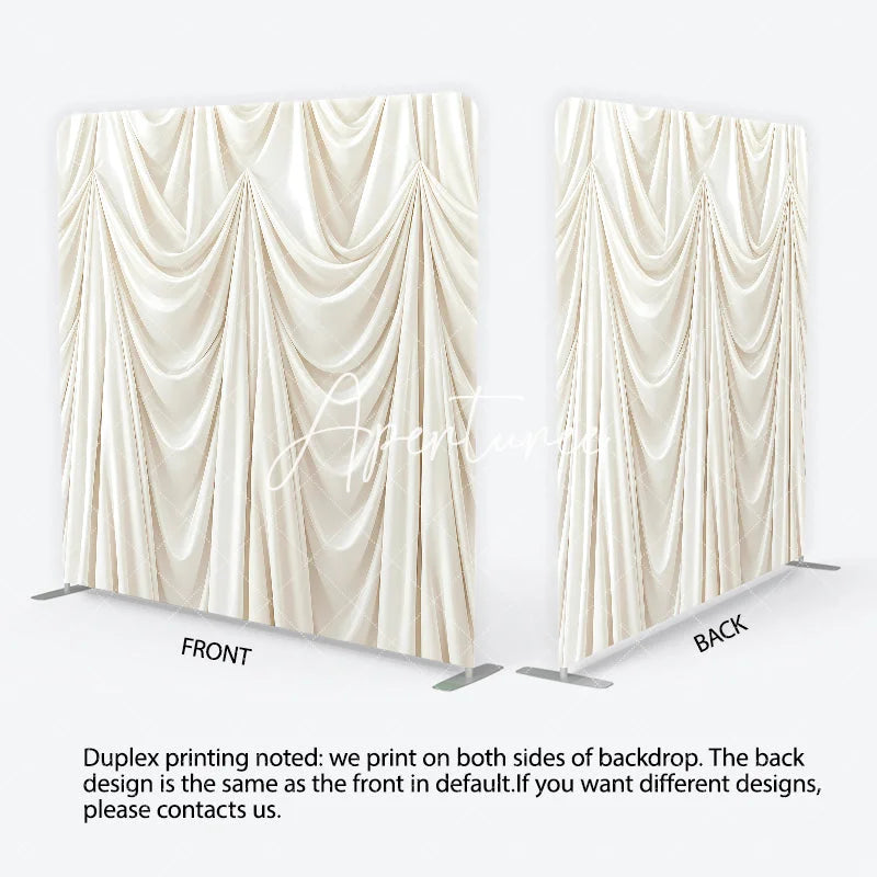 Aperturee - Aperturee Cream Ivory Draped Fabric Square Double-Sided Backdrop Luxurious Pleated Photography Background for Wedding Party