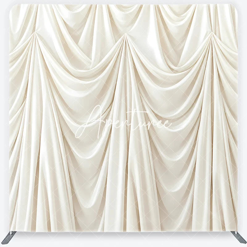 Aperturee - Aperturee Cream Ivory Draped Fabric Square Double-Sided Backdrop Luxurious Pleated Photography Background for Wedding Party