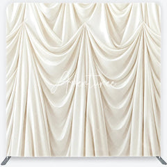 Aperturee - Aperturee Cream Ivory Draped Fabric Square Double-Sided Backdrop Luxurious Pleated Photography Background for Wedding Party