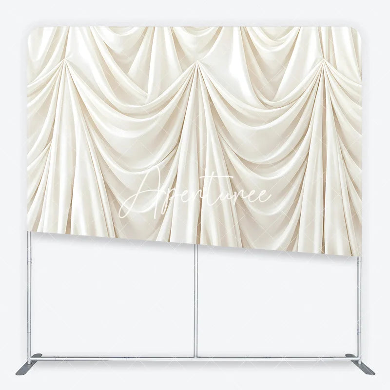 Aperturee - Aperturee Cream Ivory Draped Fabric Square Double-Sided Backdrop Luxurious Pleated Photography Background for Wedding Party