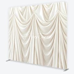 Aperturee - Aperturee Cream Ivory Draped Fabric Square Double-Sided Backdrop Luxurious Pleated Photography Background for Wedding Party