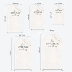 Aperturee - Aperturee Cream White Little Pearl is on the Way Round Top Arch Backdrop Elegant Baby Shower Ocean Theme Decor