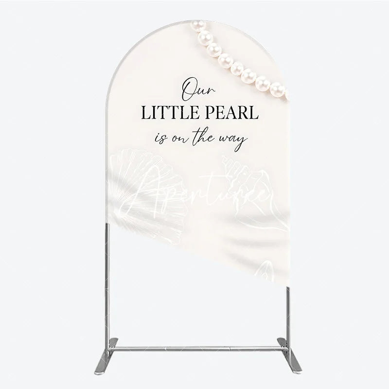 Aperturee - Aperturee Cream White Little Pearl is on the Way Round Top Arch Backdrop Elegant Baby Shower Ocean Theme Decor