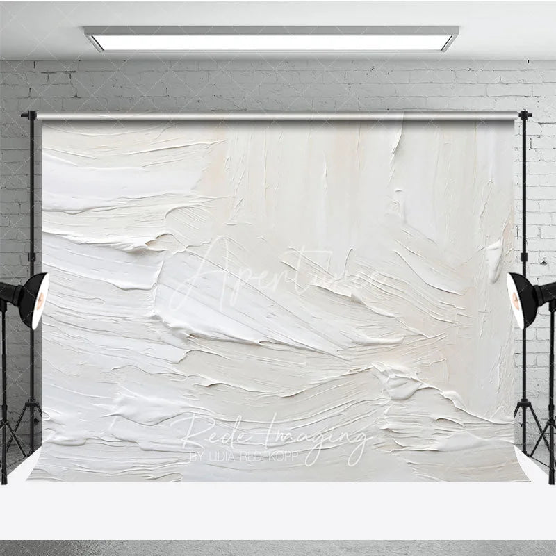 Aperturee - Aperturee Creamy White and Beige Textured Paint Strokes Photography Backdrop Abstract Art Studio Prop for Portraits