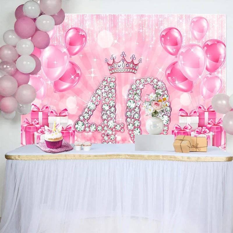 Aperturee - Aperturee Crown Talk To 40 Balloon Happy Birthday Backdrop
